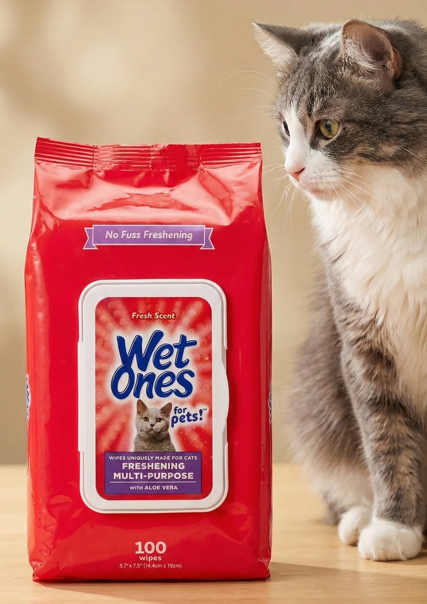 Freshening Cat Wipes with Aloe Vera