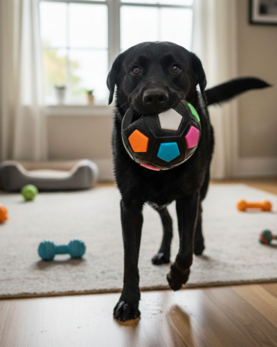 mellow calming ball toy for dogs | Pawtical Home dog-calming-ball-with-handle-squeaker-mellow-dog-calming-ball-interactive-toy
