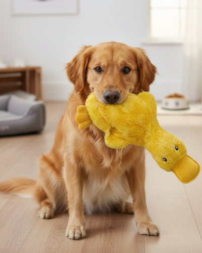 yellow duck dog toy | Pawtical Home yellow-duck-dog-toy-stuffed-squeaky-crinkle-duck-toy-for-dogs