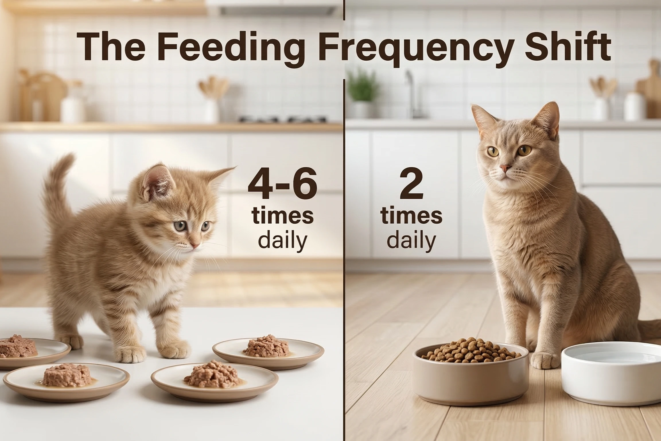 When Do Cats Stop Growing? What to Expect Over the Years?

Most domestic cats stop growing in height and length by 12 months of age. However, they continue to develop muscle mass and fill out their chest until they are 18 to 24 months old. Larger breeds, such as Maine Coons, may experience extended growth periods and not reach full maturity until 3 to 4 years of age.
Feline growth is a multi-stage physiological process that involves both skeletal expansion and muscular development. While a cat may reach its adult height by its first birthday, its structural development is not fully complete.
During the first year, a kitten's energy is directed primarily toward bone growth and establishing a foundational physical frame. Once skeletal maturity is reached, the body shifts focus toward increasing muscle density and stabilizing weight.
A cat’s final size is influenced by several factors, including genetics, breed profile, nutritional intake during the primary growth phases, and overall health status during kittenhood.
Feline Growth Stages and Milestones
Newborn to 2 Months (Neonatal Stage)
During the first eight weeks, kittens experience their most vulnerable and rapid developmental phase. Eyes and ear canals open, and motor skills progress from basic wobbling to coordinated walking. Deciduous (baby) teeth erupt, and their primary biological focus is nursing and sleeping to support rapid cellular growth.
2 to 6 Months (Rapid Growth Phase)
This period is marked by significant physical elongation and heightened caloric needs. Deciduous teeth are replaced by permanent adult teeth, a process that usually completes around six months. Cats in this stage often appear disproportionate, with elongated legs and oversized paws, as their skeletal framework expands rapidly.
6 to 12 Months (Adolescent Stage)
Growth begins to decelerate, though it does not stop entirely. The skeletal structure fortifies, and early muscle development begins. Most cats reach their near-adult height during this window and typically reach sexual maturity between five and nine months of age.
1 to 2 Years (Physical Maturation)
While upward growth generally ceases around the 12-month mark, the body continues to mature. The chest cavity broadens, and overall muscle mass increases. The cat transitions from a slender, adolescent frame to a sturdy, well-proportioned adult physique. Emotional and behavioral maturity also stabilizes by the end of the second year.
Signs Your Cat Has Reached Full Size

Stable Body Weight
A fully grown cat will maintain a consistent body weight. Unlike the rapid weight gain observed during the first six months, an adult cat's weight should remain steady, provided they are receiving appropriate nutrition and exercise.
Balanced Proportions
The disproportionate, lanky appearance characteristic of the adolescent phase resolves. The chest becomes fuller, muscles are clearly defined, and the overall frame appears sturdy and balanced.
Mature Facial Features
The rounded, soft features typical of a kitten transition into a more defined and structurally mature facial shape, corresponding with the finalization of their cranial bone structure.
Risks and Side Effects During Growth
Immediate Risks
Nutritional Deficiencies: Inadequate diet can lead to stunted skeletal development and weakened immune function.
Gastrointestinal Distress: Sudden dietary changes or overfeeding can cause severe digestive upset in developing kittens.
Long-Term Risks
Joint and Bone Deformities: Calcium and phosphorus imbalances during the rapid growth phase can cause lifelong orthopedic issues.
Adolescent Obesity: Overfeeding after the rapid growth phase ends (post-12 months) can lead to early-onset obesity.
Healthy Growth Guidelines / Usage Guide

Recommended Nutrition by Age
Providing the correct caloric and nutritional balance is critical for steady, healthy growth.
Age Group
Dietary Requirement
Feeding Frequency
0–4 Weeks
Mother's milk or kitten milk replacer
Every 2–4 hours
4–8 Weeks
Wet kitten food mixed with formula
4–6 times daily
2–12 Months
High-protein kitten-specific kibble/wet food
3–4 times daily
12+ Months
Adult maintenance formula
2 times daily

Weight Monitoring Instructions
Weigh your growing cat bi-weekly using a reliable digital scale. Document the progress to ensure they are following a steady growth curve without sudden spikes or drops in weight.
When to Contact a Veterinarian
Monitor your growing cat closely and consult a veterinary professional if you observe any of the following:
Sudden or unexplained weight loss.
Failure to gain weight over a two-week period during the first six months.
Lethargy or an unwillingness to play or move.
Visible limping, joint stiffness, or signs of pain when walking.
Delayed milestones, such as retained baby teeth after six months of age.
Frequently Asked Questions
Do male cats grow larger than female cats?
Yes, in most domestic breeds, male cats typically develop a larger skeletal frame, broader heads, and a higher overall body mass compared to female cats of the same breed.
Will neutering or spaying stunt my cat’s growth?
No. In fact, altering a cat before they reach sexual maturity can cause the growth plates in their bones to close slightly later, occasionally resulting in a slightly taller cat.
How big will my mixed-breed kitten get?
While exact sizing is difficult to predict, observing the size of their paws and monitoring their weight at the 16-week mark can provide a general estimate. Most mixed-breed cats reach 8 to 11 pounds.
When do cats become emotionally mature?
While sexual maturity occurs between five and nine months, cognitive and emotional maturity typically aligns with physical maturation, fully stabilizing around two years of age.
